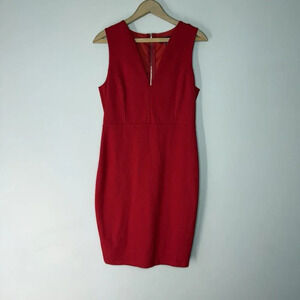 Lulus Sheath Red Pencil Dress Sz XL Full Zip Back V-neck Knee Length Midi